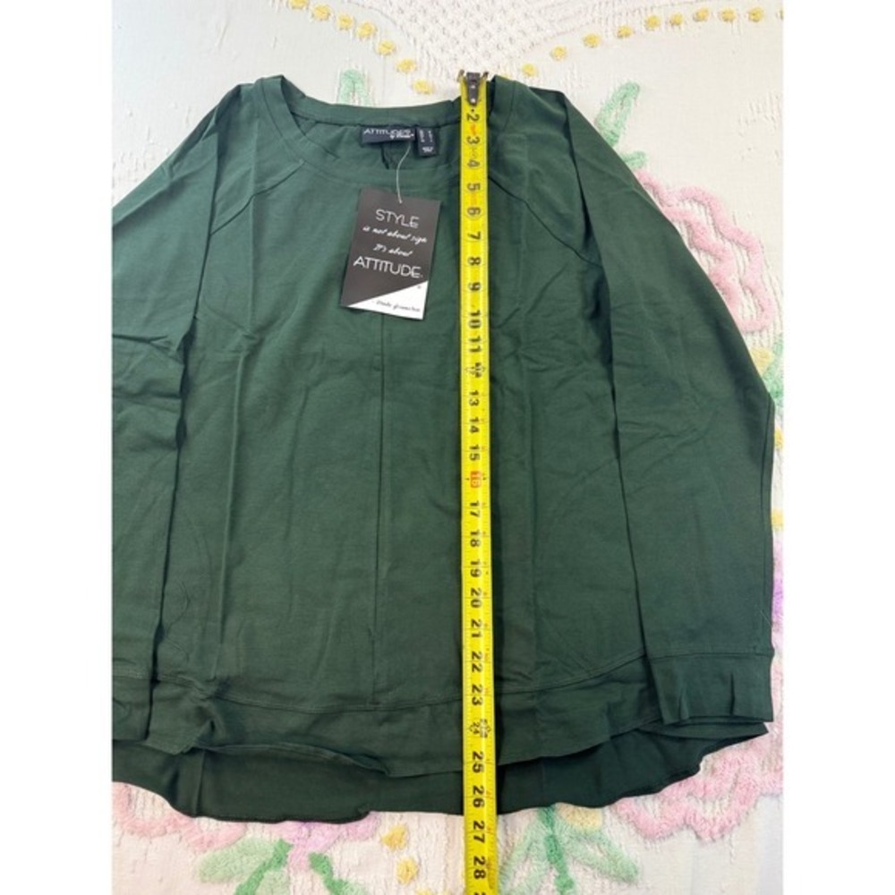 Attitudes by Renee Green Long Sleeve Raglan Top Tiered Hem NWT Size Medium - Picture 3 of 9